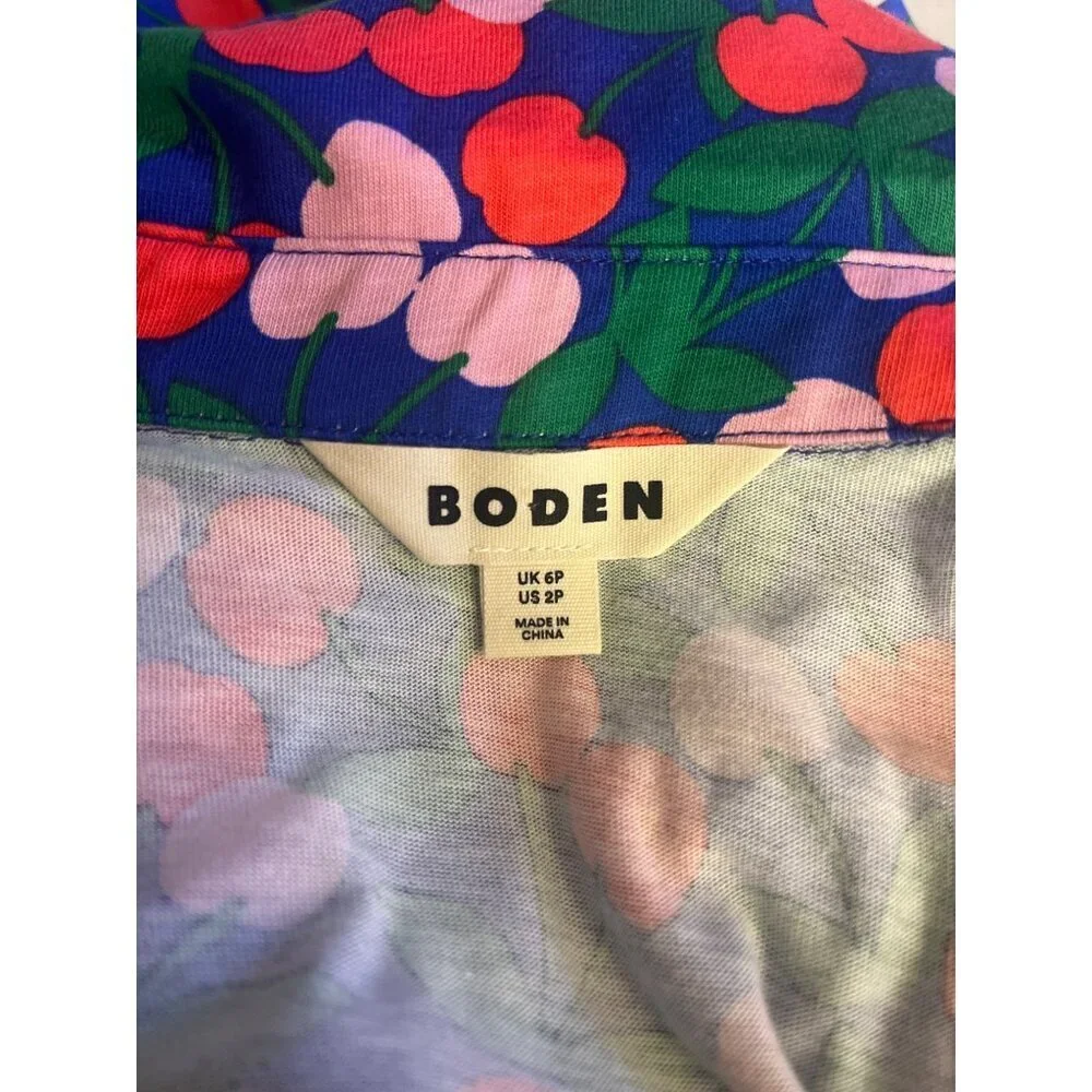Boden Imogen Cherries Collar Dress Belted Ladies Size 2P Blue Pink Red - Picture 6 of 10
